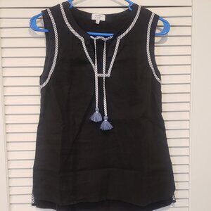 Crown & Ivy Women Black Sleeveless 100% Linen Blouse Small